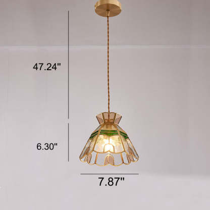 Vintage Bell Brass Glass Pendant Light