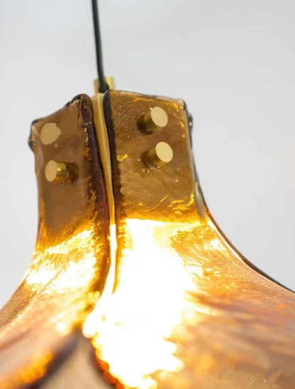 Vintage Amber Floral Glass Brass Pendant