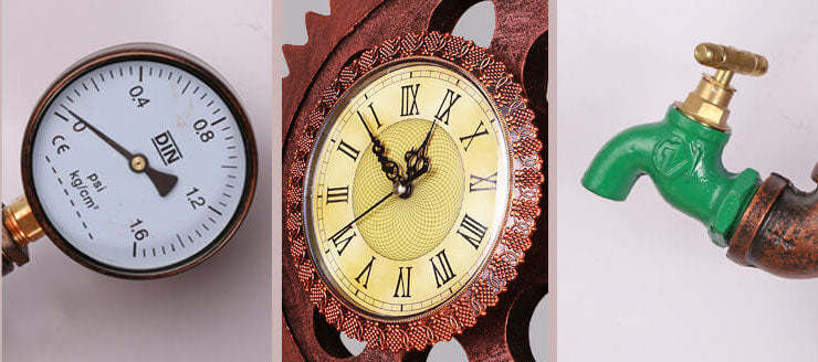 Vintage Industrial Gear Water Pipe Clock Sconce