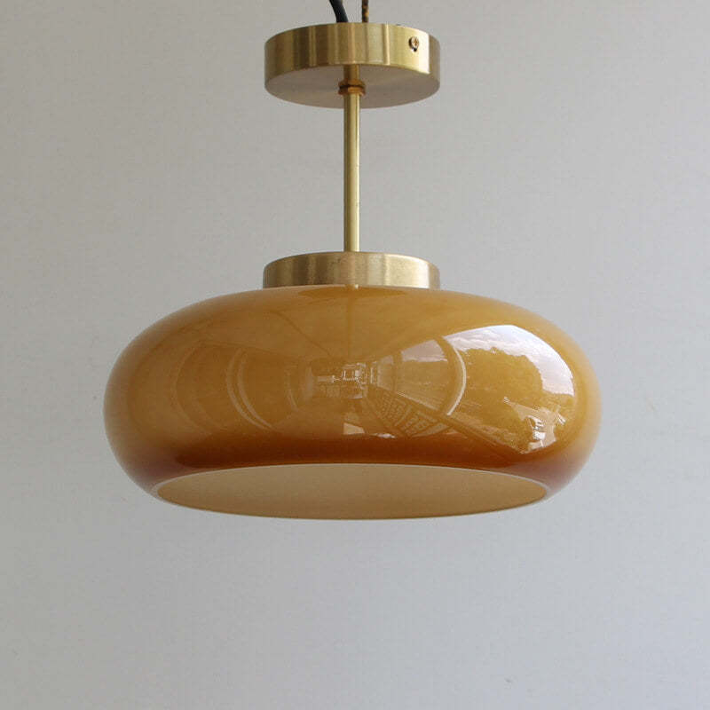Vintage Brass Yellow Glass Ceiling Light