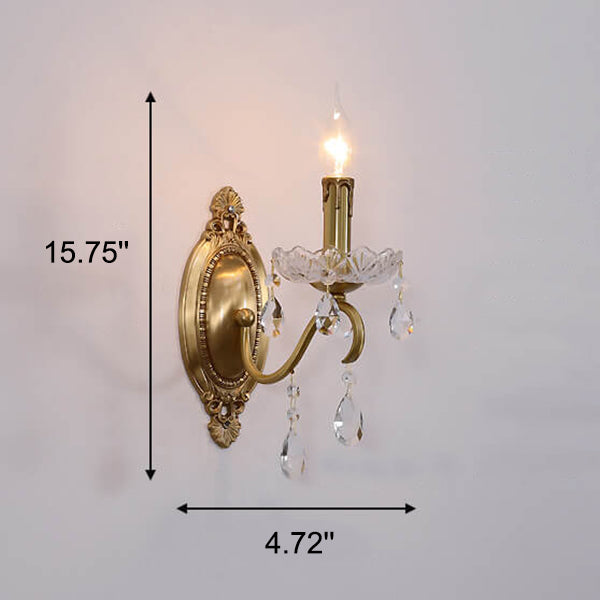 French Vintage Brass Crystal Candle Sconce