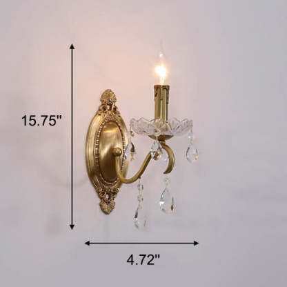 French Vintage Brass Crystal Candle Sconce