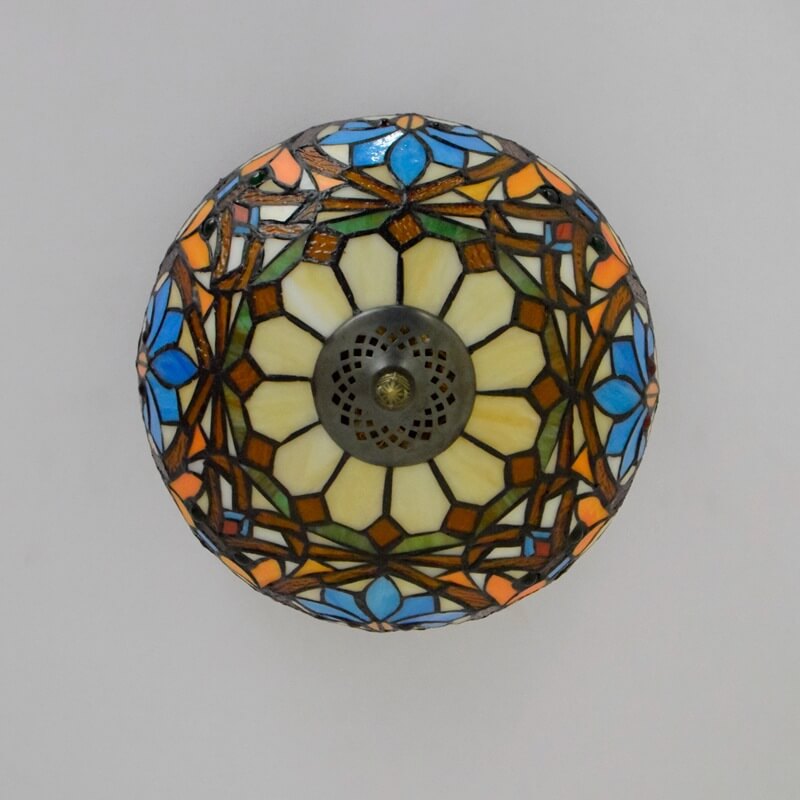 Vintage Tiffany Stained Glass Bowl Flush Ceiling Light
