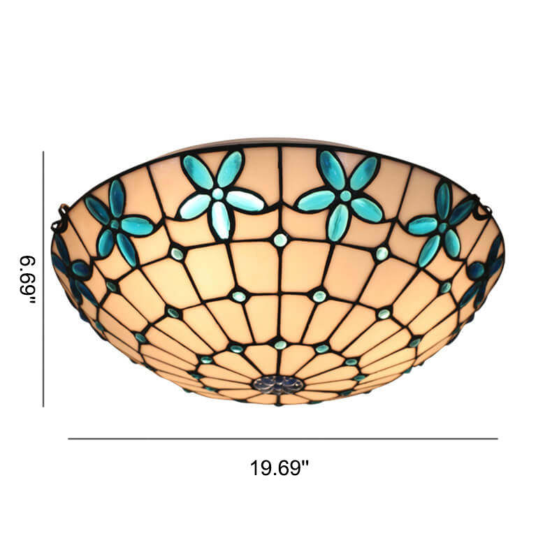 Tiffany Stained Glass Lilac Flower Bowl Flush Ceiling Light