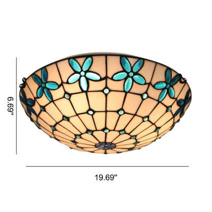 Tiffany Stained Glass Lilac Flower Bowl Flush Ceiling Light