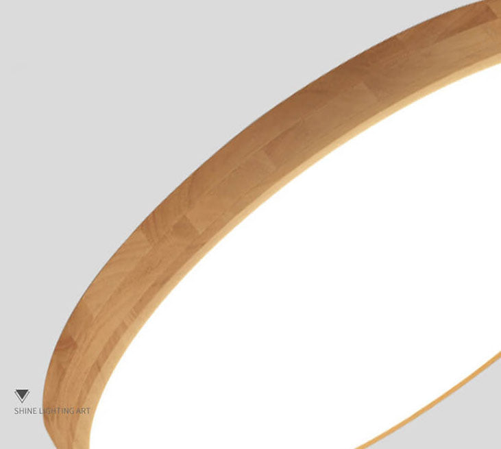 Nordic Solid Wood Round Ultra-Thin LED Flush Mount Light