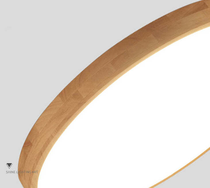 Nordic Solid Wood Round Ultra-Thin LED Flush Mount Light