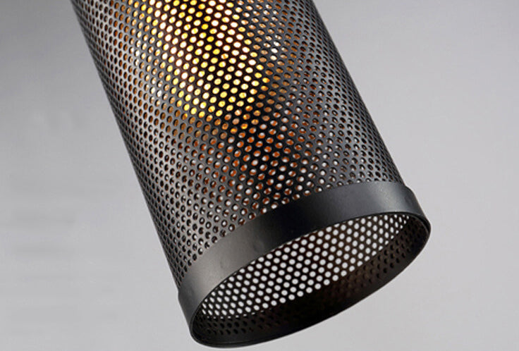Vintage Wrought Iron Mesh Cylinder Pendant Light