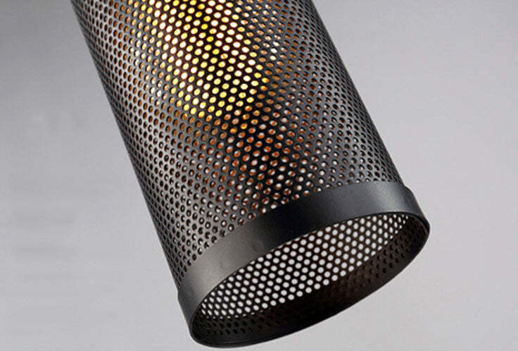 Vintage Wrought Iron Mesh Cylinder Pendant Light