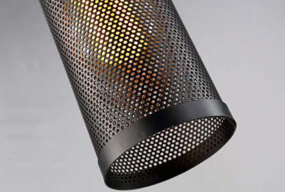 Vintage Wrought Iron Mesh Cylinder Pendant Light