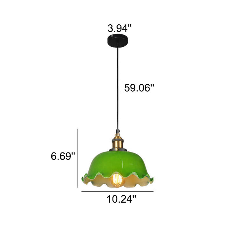 Vintage Green Glass Dome Pendant Light
