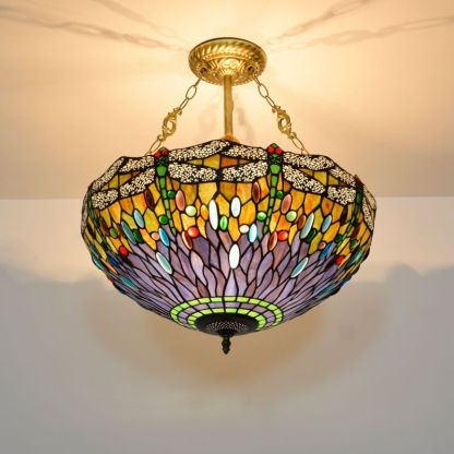 Vintage Tiffany Dragonfly Stained Glass Chandelier