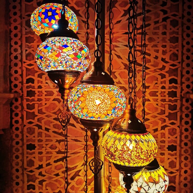 Retro Turkish Moroccan Globe 9-Light Floor Lamp — 220V-240V For UK/AU / Floral