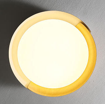Minimalist Round Bowl Wood Grain LED Flush Mount Light