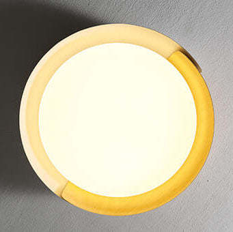 Minimalist Round Bowl Wood Grain LED Flush Mount Light