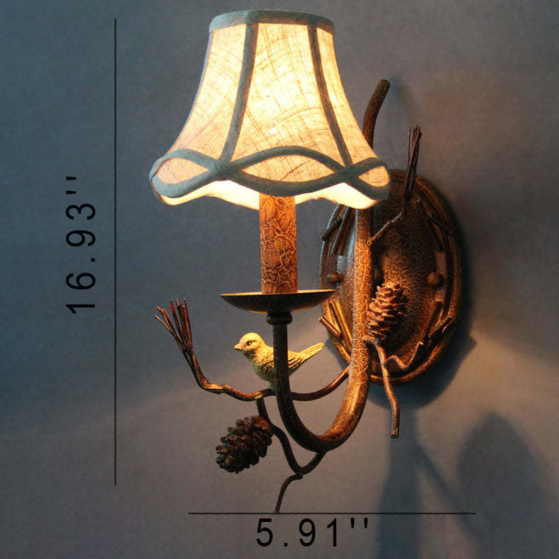 Vintage Fabric Bird Pinecone Resin Sconce