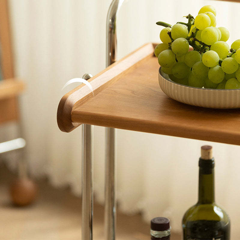 Vintage Wood Stainless Steel 2-Tier Side Table