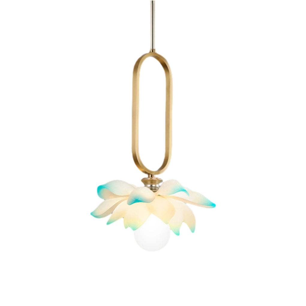 Lotus Flower Luminous Copper Oval Ring LED Pendant