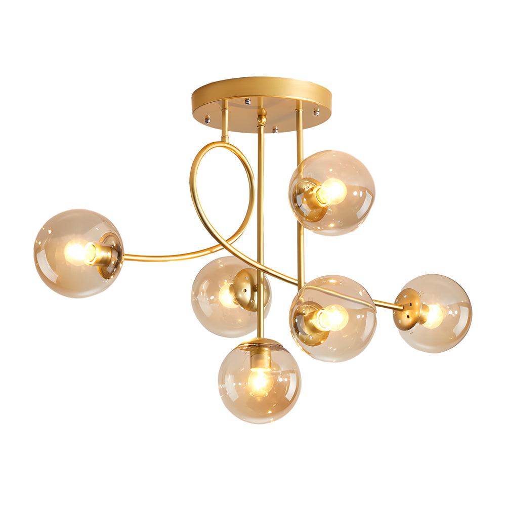 Gold Black Semi-Flush Chandelier with Glass Shade