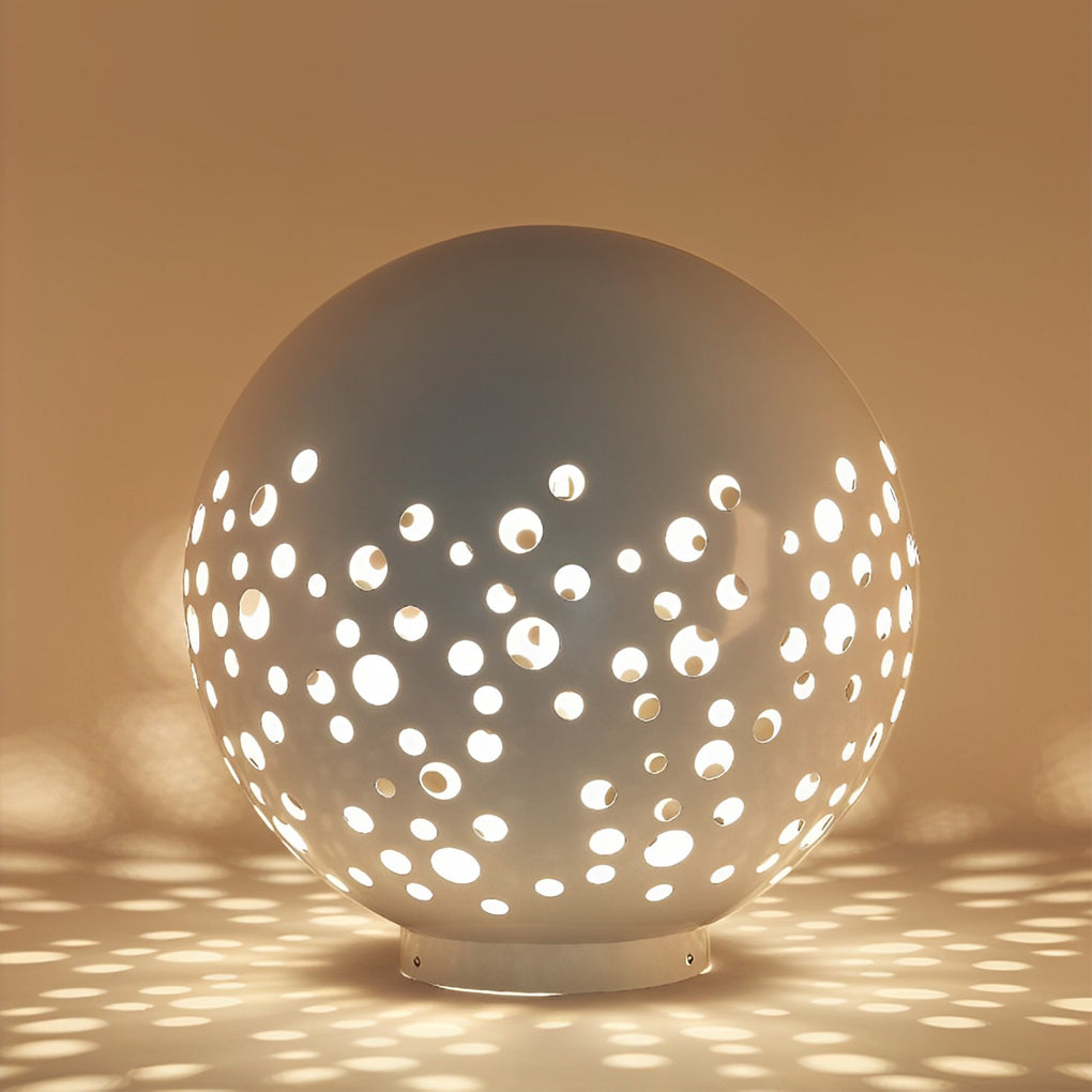 Waterproof Round Metal Hollow White Modern Outdoor Lanterns Lawn Lamp-Lighom