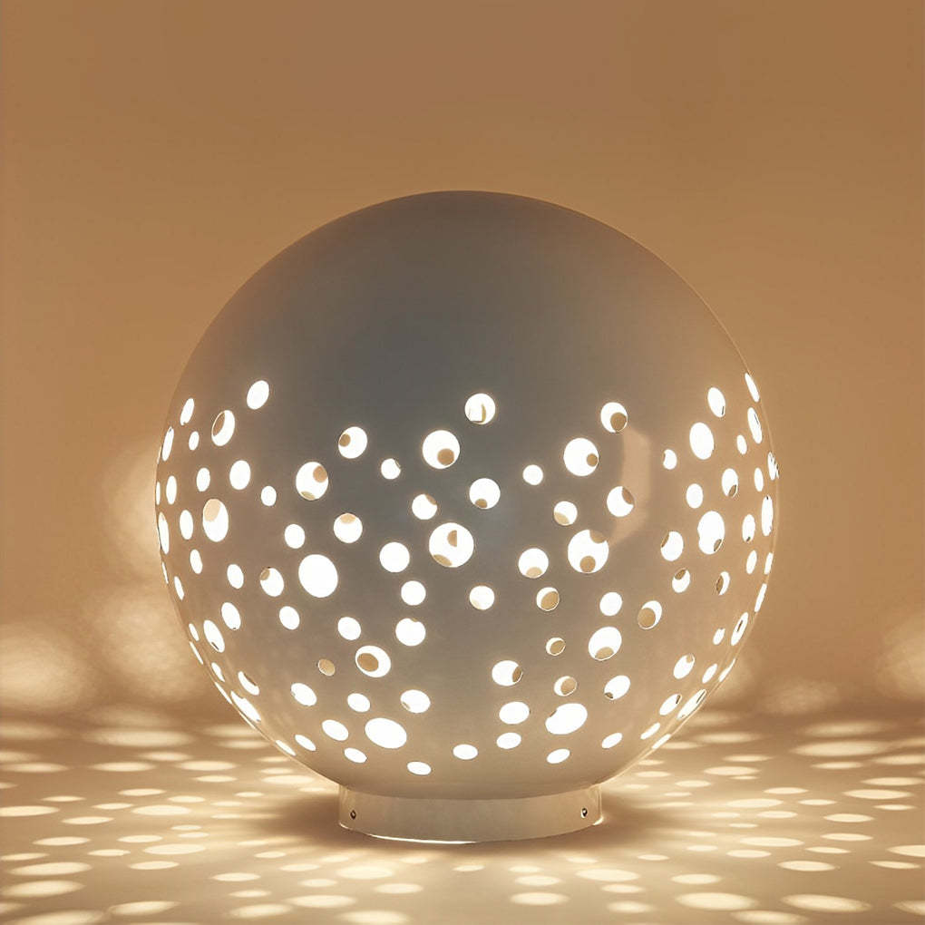 Waterproof Round Metal Hollow White Modern Outdoor Lanterns Lawn Lamp-Lighom