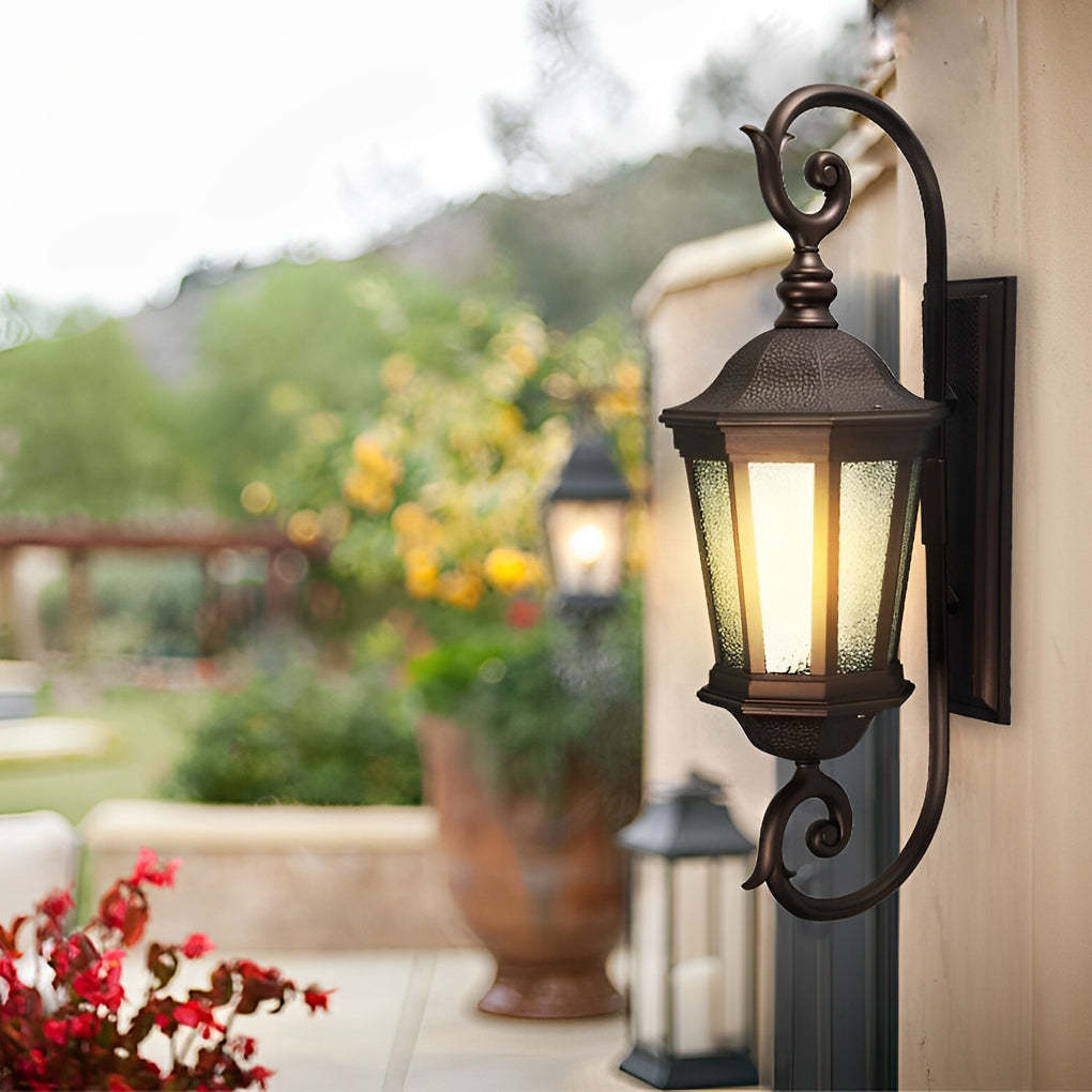 Waterproof Retro Aluminum Glass Shade European Style Outdoor Wall Lights-Lighom