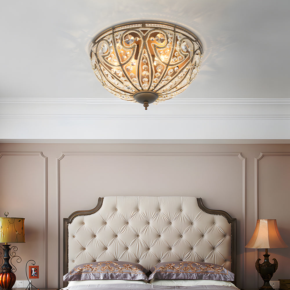 Mid-century roman decor crystal flush mount lighting — 15"X7.1"