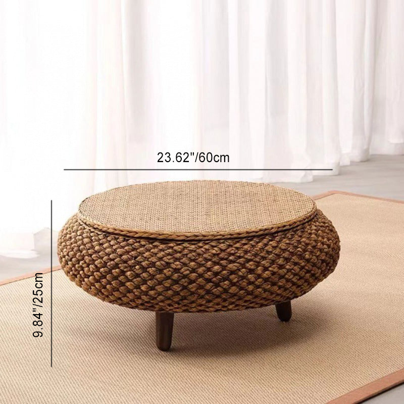 Japanese Oval Rattan Woven Wood Coffee Table — Without Storage / Walnut