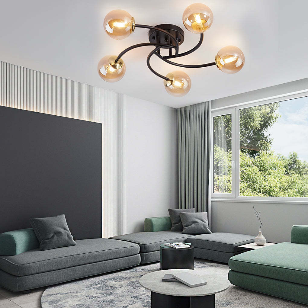 5-Light Glass Globe Swirled Metal LED Modern Ceiling Light