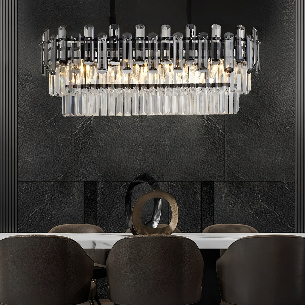 Long Rectangular Three Step Dimming LED Crystal Postmodern Chandelier-Lighom