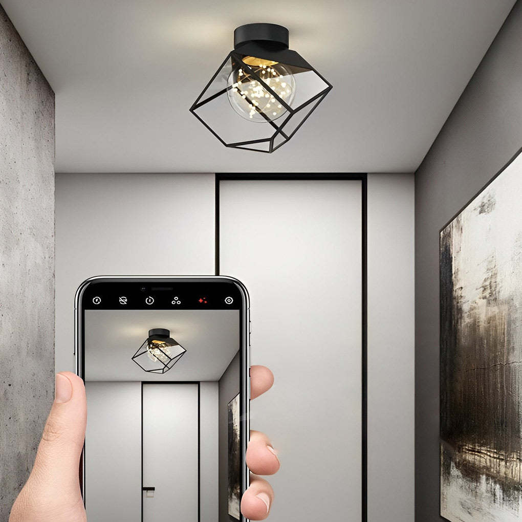 Square Frame Metal Glass Dimmable Black Modern Ceiling Lamp