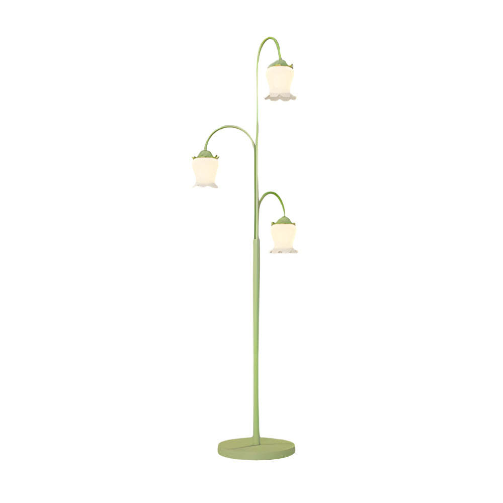 3-Light Green Tulip Dimmable Arc Floor Lamp
