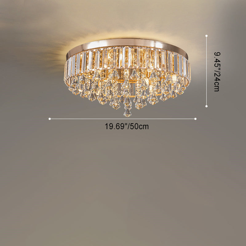 Modern Round Iron Crystal Beads 6/9-Light Flush Mount