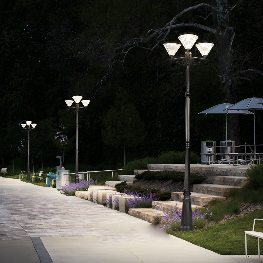 102-Inch Black Outdoor Street Light with 3-Light Post Lamp and Pole-Lighom