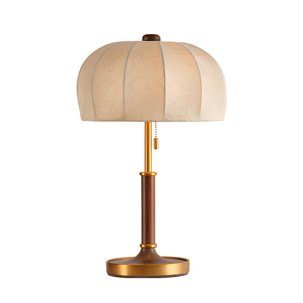 Retro Brass Dome Fabric Table Lamp Pull Chain Bedroom Lamp-Lighom