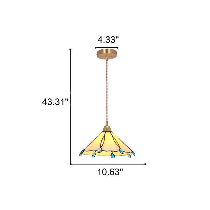 Vintage Tiffany Stained Glass Umbrella Pendant — 110V-120V For US/CA / Aqua Tea
