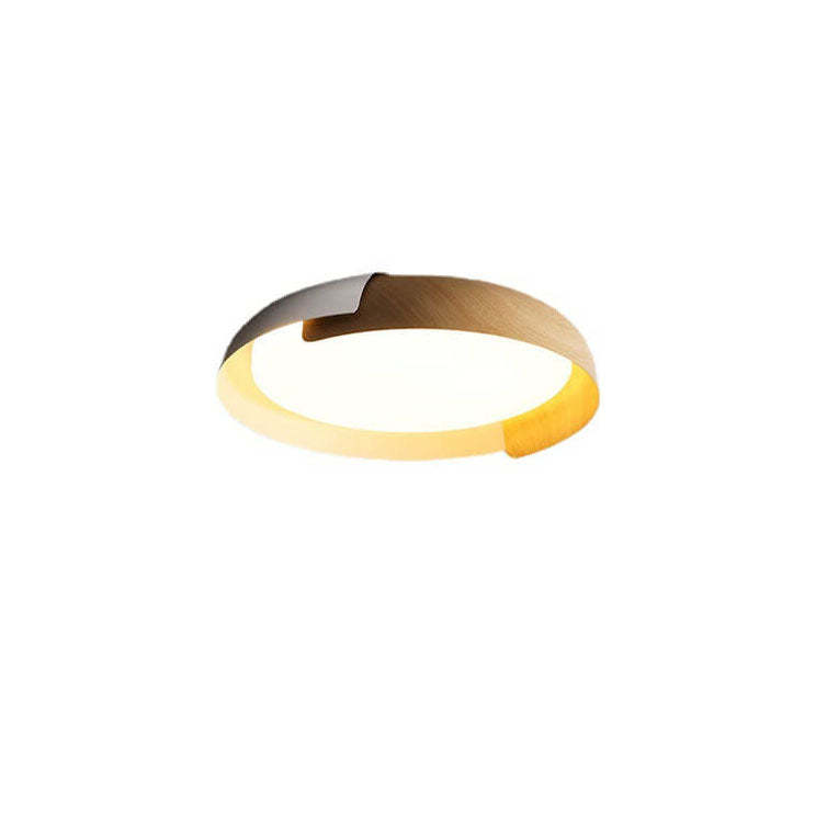 Minimalist Round Bowl Wood Grain LED Flush Mount Light