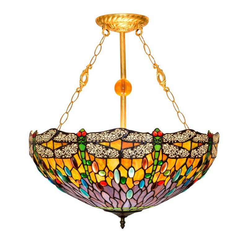 Vintage Tiffany Dragonfly Stained Glass Chandelier