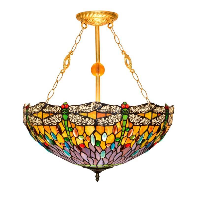 Vintage Tiffany Dragonfly Stained Glass Chandelier