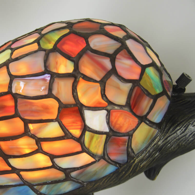 Vintage Tiffany Crane Stained Glass Table Lamp