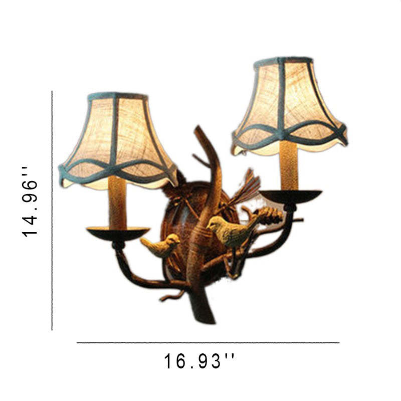 Vintage Fabric Bird Pinecone Resin Sconce