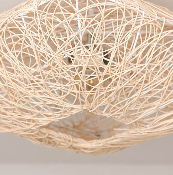 Modern Rattan Nest Square 3-Light Flush Ceiling Light