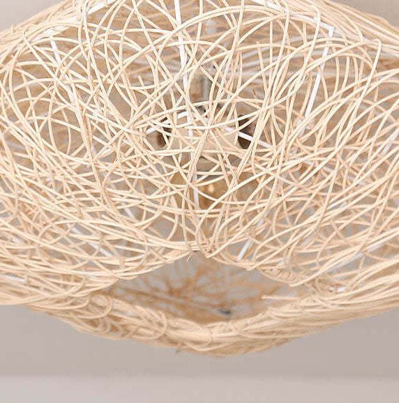 Modern Rattan Nest Square 3-Light Flush Ceiling Light