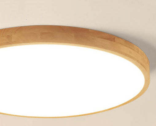 Nordic Solid Wood Round Ultra-Thin LED Flush Mount Light