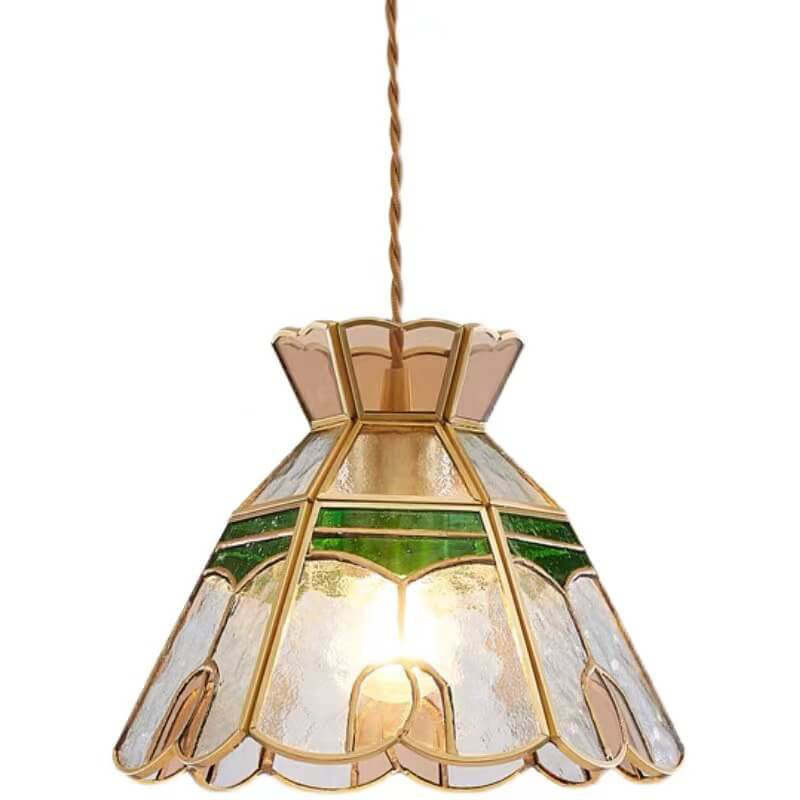 Vintage Bell Brass Glass Pendant Light