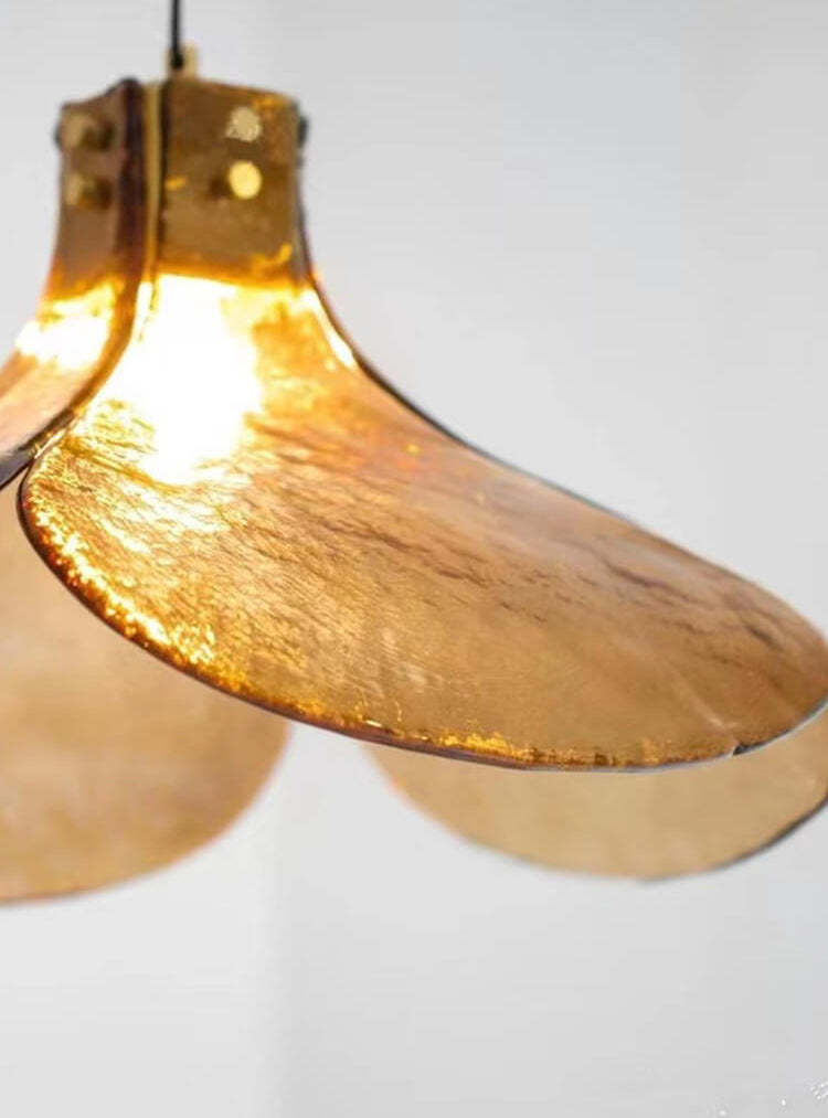 Vintage Amber Floral Glass Brass Pendant
