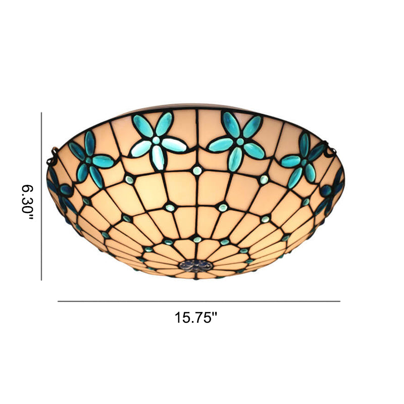Tiffany Stained Glass Lilac Flower Bowl Flush Ceiling Light