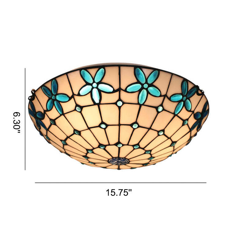 Tiffany Stained Glass Lilac Flower Bowl Flush Ceiling Light