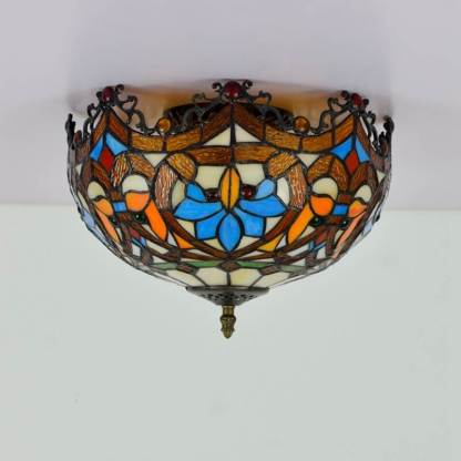 Vintage Tiffany Stained Glass Bowl Flush Ceiling Light