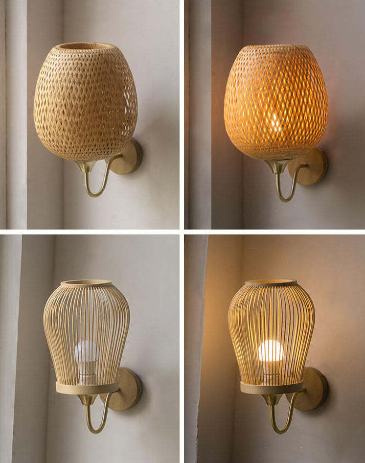 Modern Bamboo Weaving Round Wall Sconce
